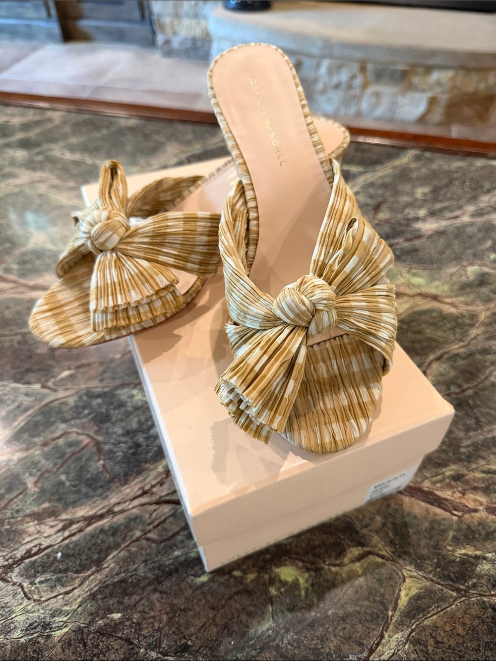 Loeffler Randall Yellow Striped Knot Slide Mules